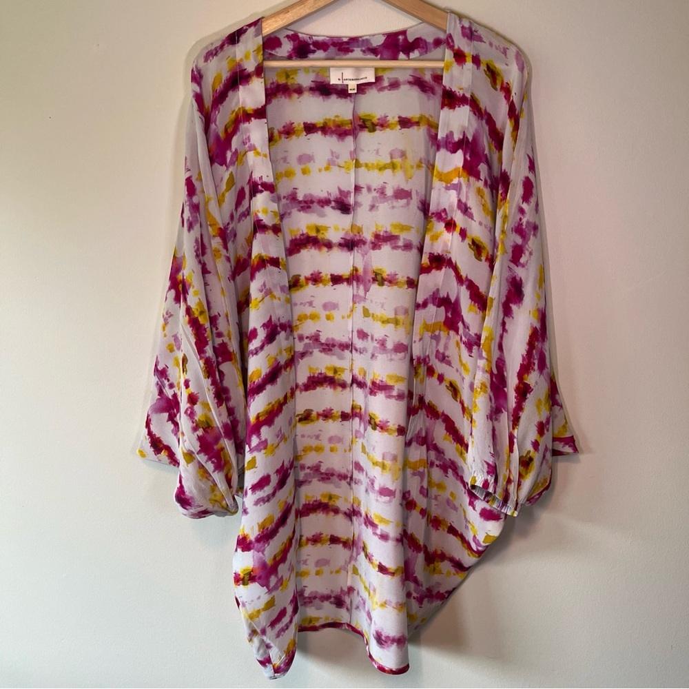 Anthropologie Tie Dye Printed Cocoon Kimono Duster One Size Pink & Yellow